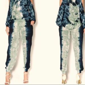 elan Navy Blue/Light Blue Tie Dye Sheer Pants